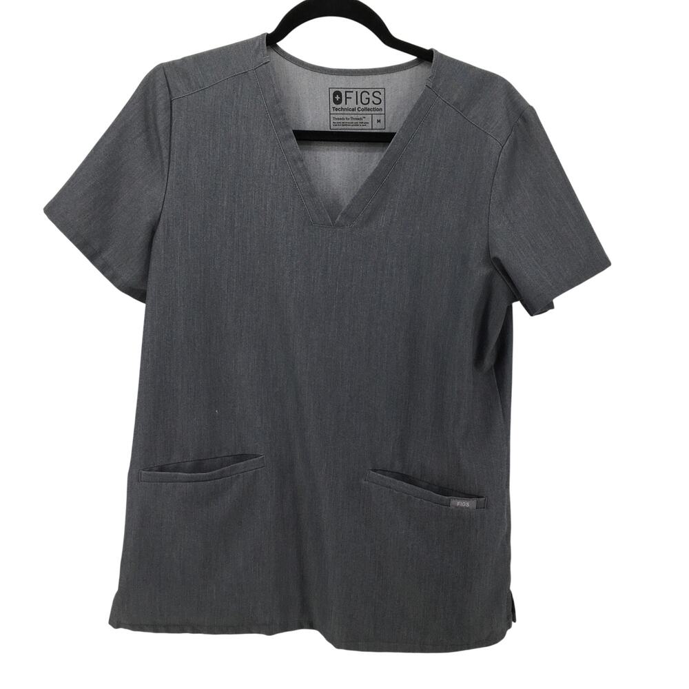 FIGS Casma Three Pocket Scrub Top Graphite Grey Medium M V Neck Nursing Medical